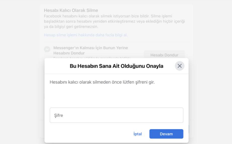 Bu hesabın sana ait olduğunu onayla penceresine şifreyi girip ve Devam butonuna tıklayın. 