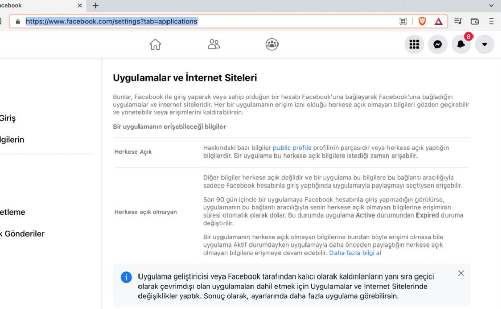 Facebook silme linkine tıklayarak ilgili sayfaya ulaşın