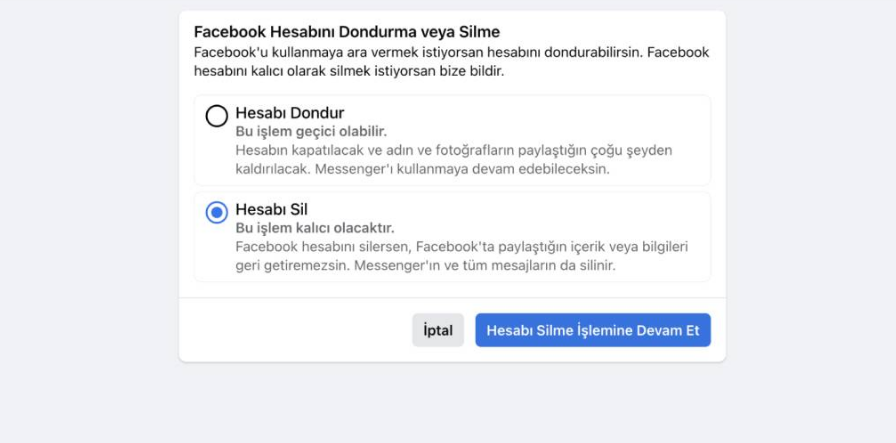 Hesabı Silme İşlemine Devam Et