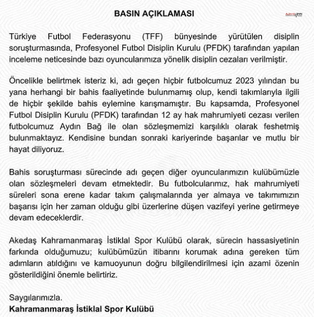 Kahramanmaras Istiklalsporda Bahis Iddiasi Sonrasi Flas Ayrilik