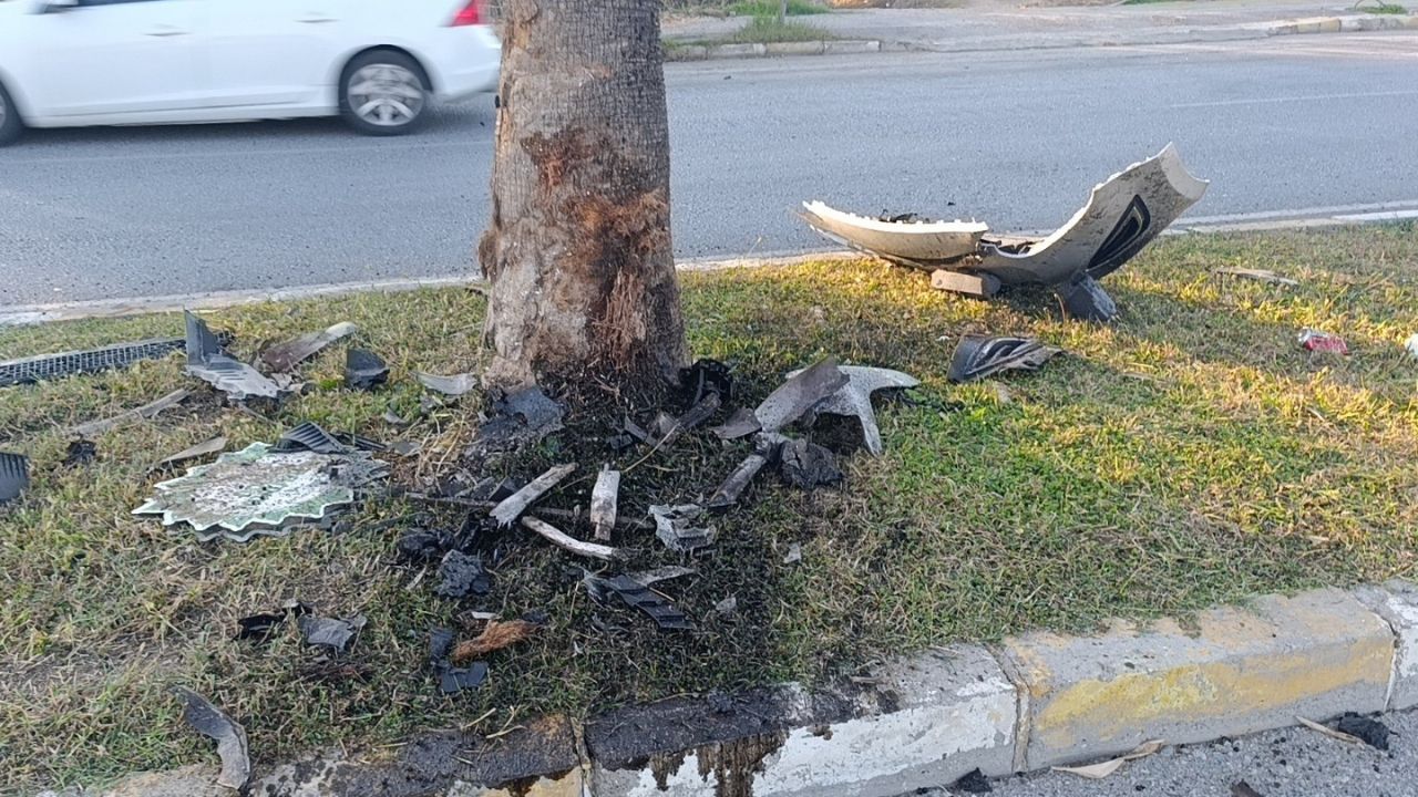 Palmiyeye Çarpan Otomobil Hurdaya Döndü 1 Yaralıajans344 (1)