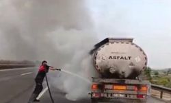 Asfalt Yüklü Tankerde Çıkan Yangın Söndürüldü