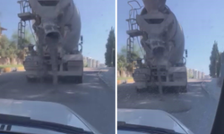 Kovası açık kalan mikser asfalta beton saçtı