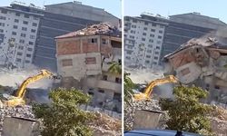Yıkımda Korku Dolu Anlar: İş Makinesi Son Anda Kurtuldu