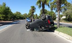 Palmiyeye çarpan araç takla attı, 2 kişi yaralandı