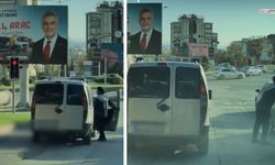 Kahramanmaraş'ta kırmızı ışıkta dilenci çocuğun kapı zorlama anı kamerada