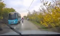 Kahramanmaraş'ta Otobüs Sollayan Motosiklet Yürekleri Ağza Getirdi