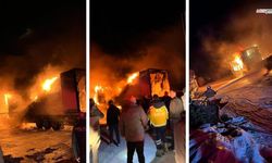 Alevler içinde kalan tır itfaiye ekiplerince söndürüldü