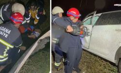 Yağmurlu havada kontrolden çıkan otomobil şarampole devrildi