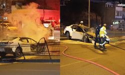 Dur İhtarına Uymayan Araç Bariyerlere Çarparak Alev Aldı