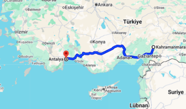 Kahramanmaraş Alanya arası kaç km?