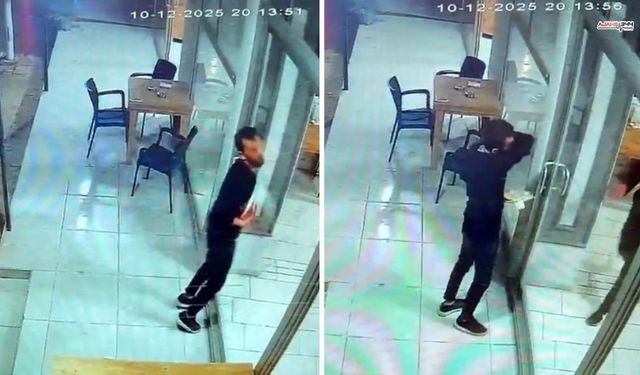 Kendi Sildiği Cama Çarpan Garsonun Talihsiz Anı Kameralarda