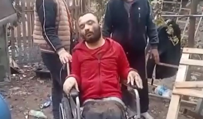 Alev alev yanan evdeki engelli genci ölümden babası kurtardı