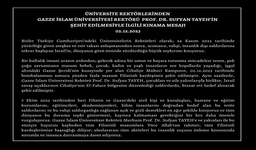 Türkiye Rektörleri: İsrail'e Karşı Birleşti