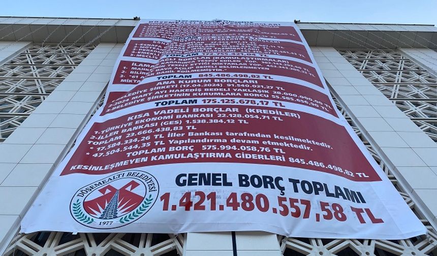 Antalya'da belediye, önceki CHP'li yönetimin borçlarını belediye binasına astı