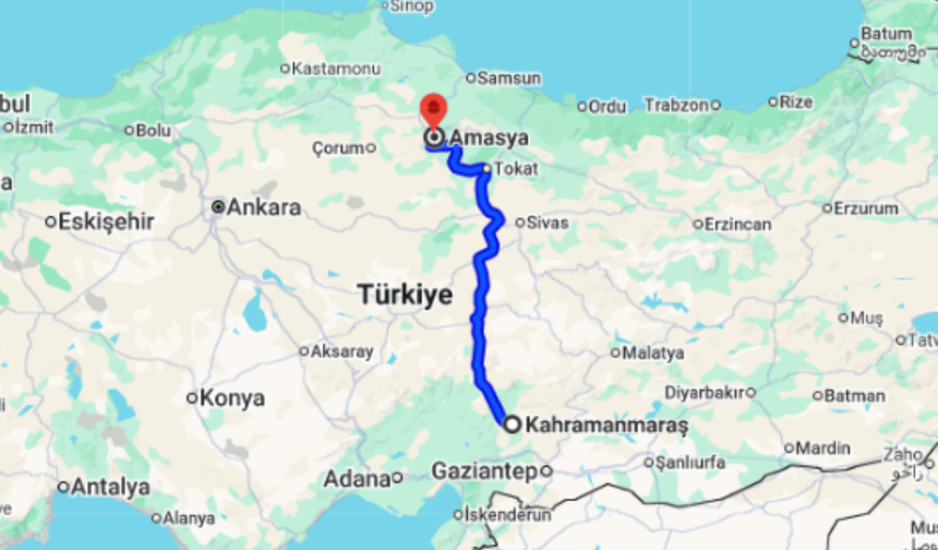 Kahramanmaraş Amasya arası kaç km?