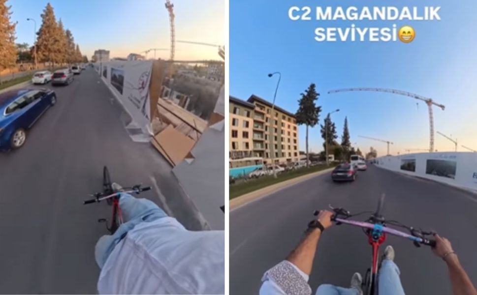 Kahramanmaraş’ta Bisiklet Sürücüsünden Trafikte Akrobatik Hareketler!